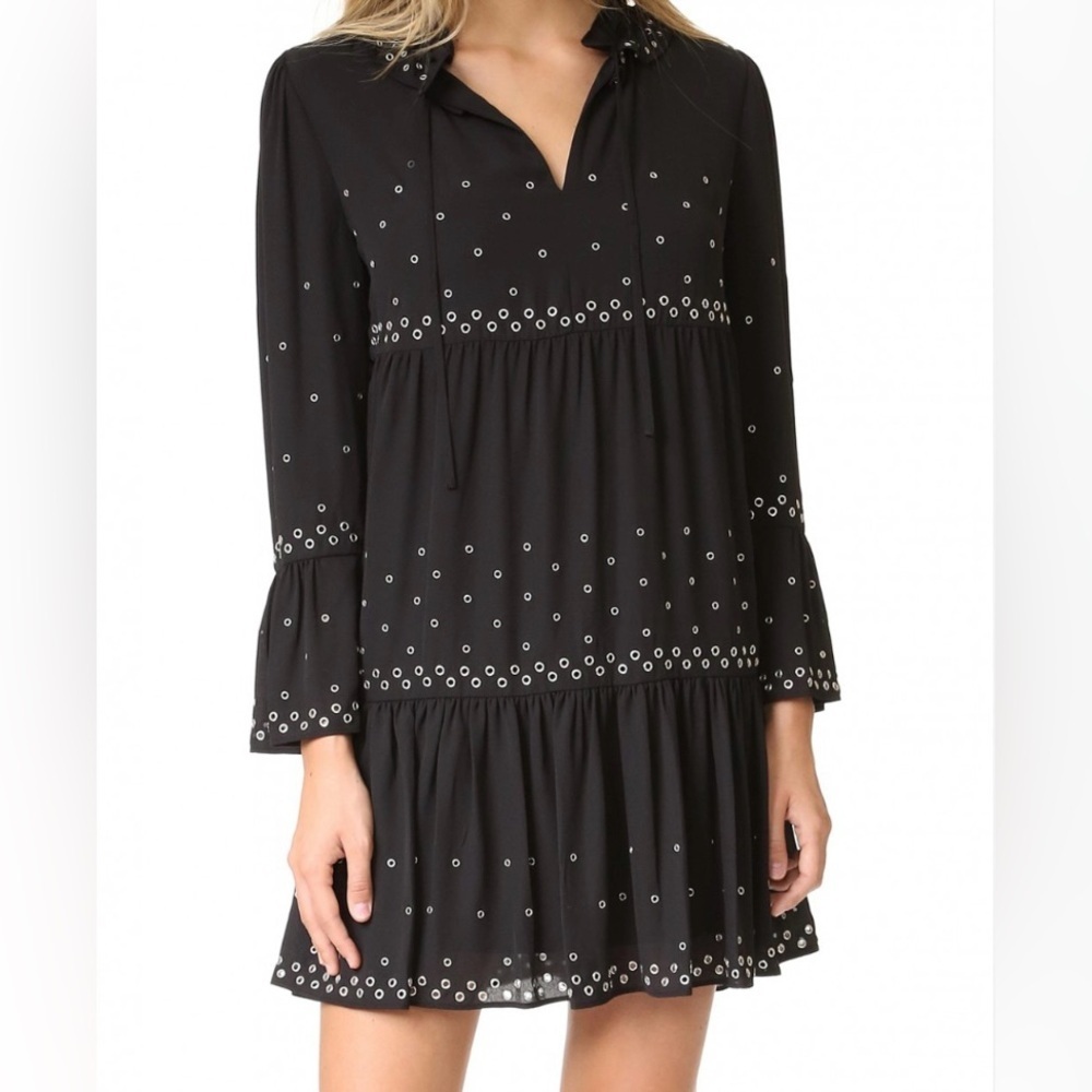 The‎ Kooples Black Grommet Tiered Mini Dress Size Small Whimsigoth Fairy Grunge